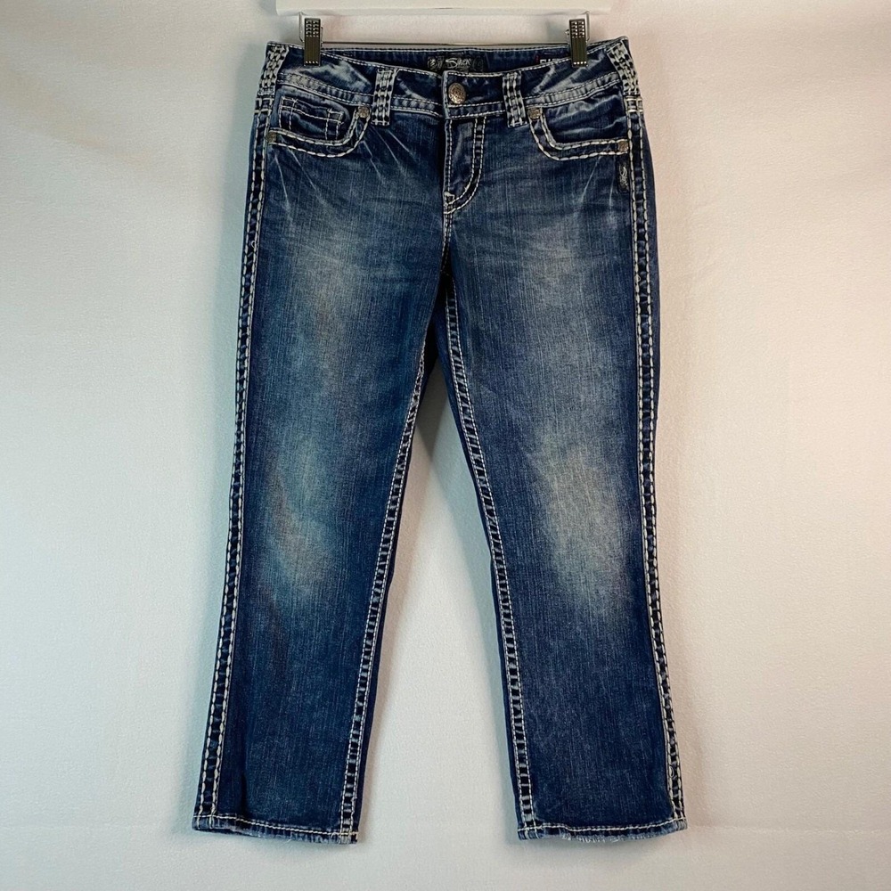 Silver Jeans Co Fluid Denim Suki Capri's Women's Embellished Pockets 30/22.5 EUC - Picture 2 of 14